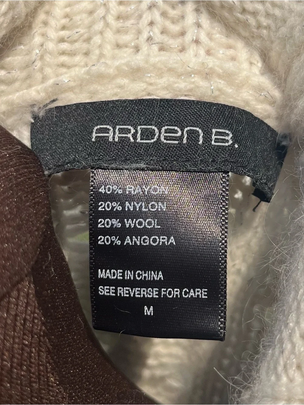 Arden B Y2K Wool Angora Cream Metallic Pointelle Knit Cowl Neck Sweater Size M